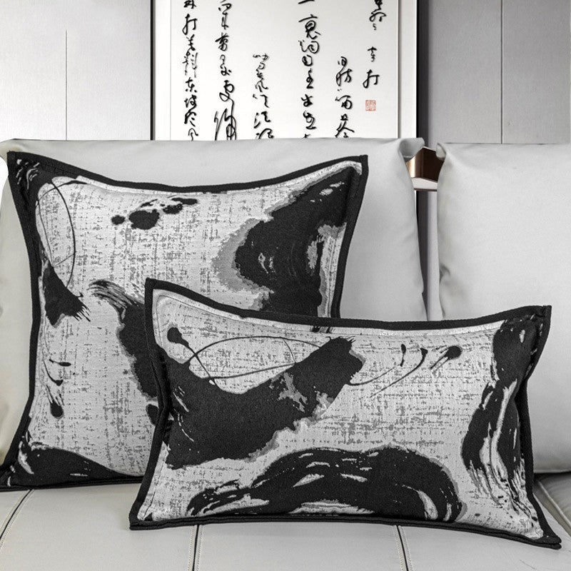 HKM-431507 Black and White Geometric Pattern Square Pillow with Cushion Cover
