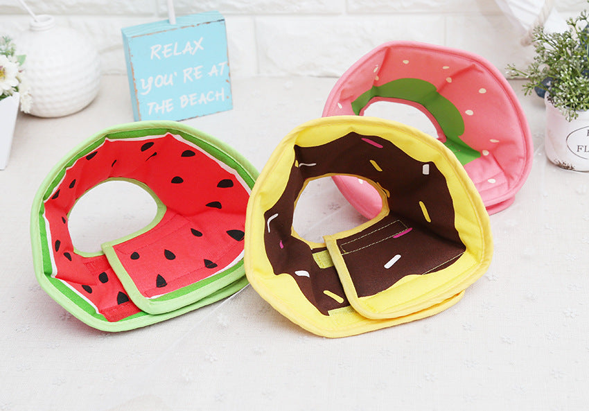 HKM-4316861 Comfortable Adjustable Cartoon Fruit Donut Dog Collar for Surgery Recovery ¨C Padded Cotton Canvas Fabric