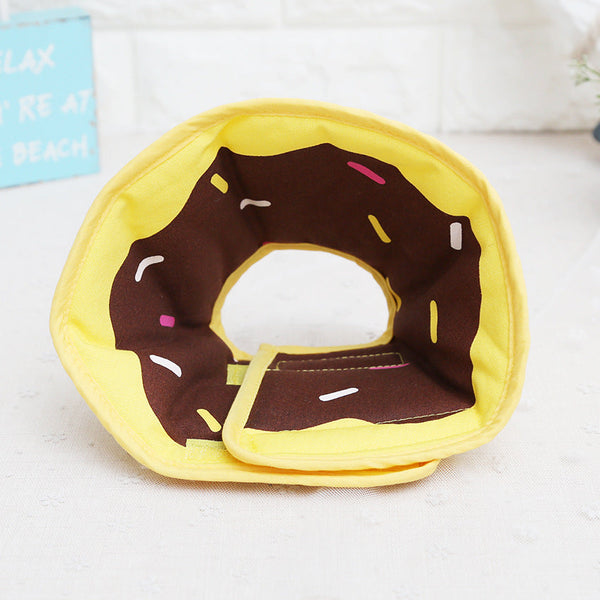 HKM-4316861 Comfortable Adjustable Cartoon Fruit Donut Dog Collar for Surgery Recovery ¨C Padded Cotton Canvas Fabric