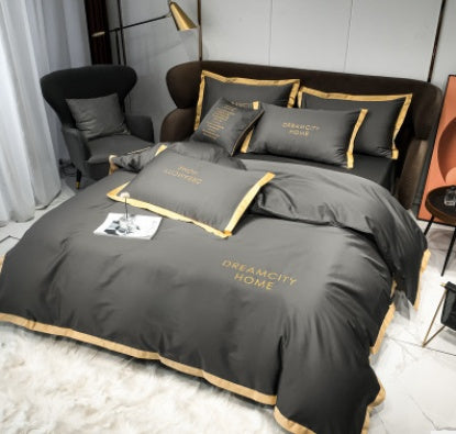 HKM-431699 Cotton Four-Piece Solid Color Wide Brim Embroidered Bedding Set for Weddings