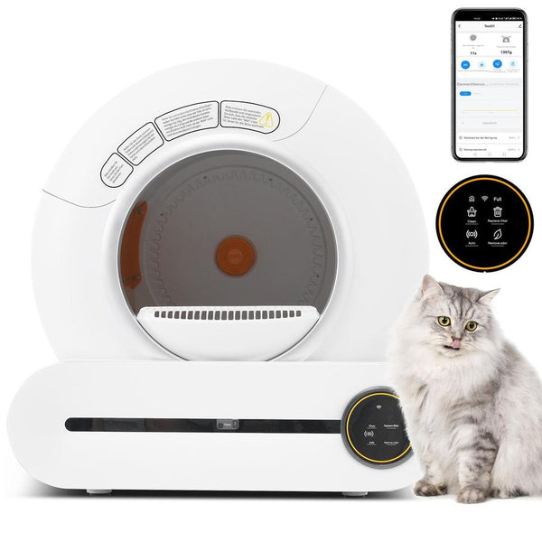 HKM-431699 Self-Cleaning Cat Litter Box with Adaptive Features, 65L Capacity, App Control, Infrared Sensors, and Safety Design