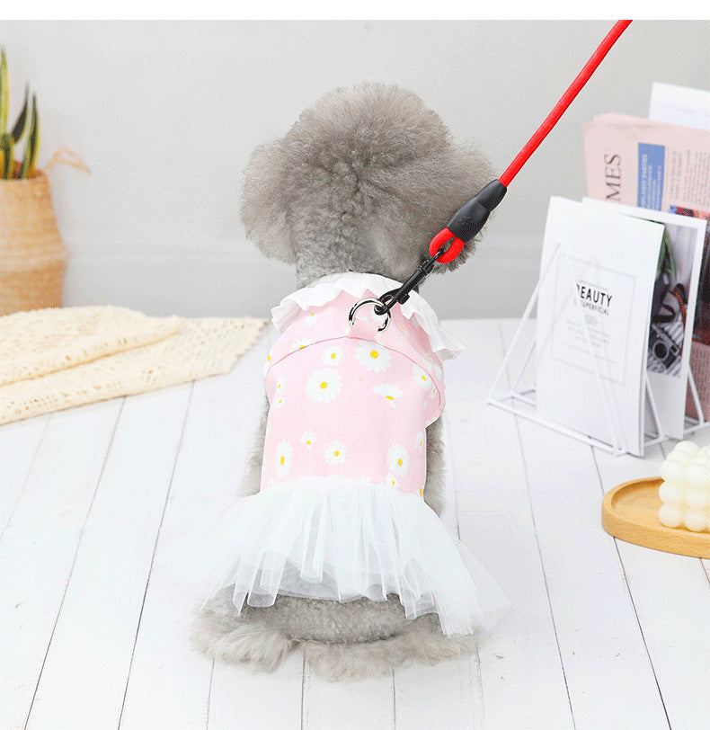 HKM-4317245 Cute Princess Dress for Small Dogs - Bichon, Cotton, Available in Green, Pink, Blue, Sizes S-XXL