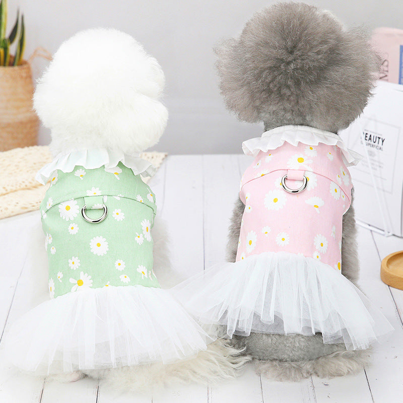HKM-4317245 Cute Princess Dress for Small Dogs - Bichon, Cotton, Available in Green, Pink, Blue, Sizes S-XXL