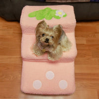 HKM-4318141 Pet Climbing Ladder with Bubble Velvet Dog Steps - Soft Lamb Wool, Pink & Big Red, 65cm Length