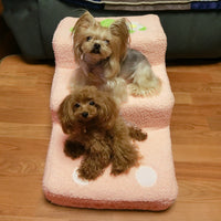 HKM-4318141 Pet Climbing Ladder with Bubble Velvet Dog Steps - Soft Lamb Wool, Pink & Big Red, 65cm Length