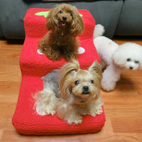 HKM-4318141 Pet Climbing Ladder with Bubble Velvet Dog Steps - Soft Lamb Wool, Pink & Big Red, 65cm Length