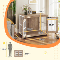 HKM-4318525 Elegant 39" Dog Crate Furniture with Double Doors, Adjustable Non-slip Feet, Ideal for Large Dogs, Walnut Brown