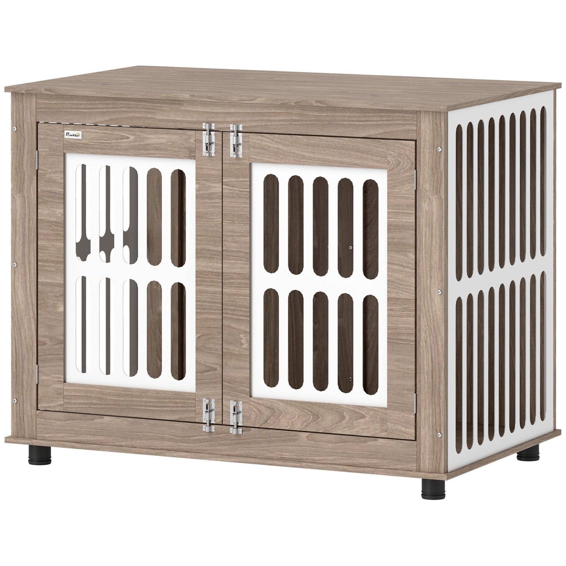 HKM-4318525 Elegant 39" Dog Crate Furniture with Double Doors, Adjustable Non-slip Feet, Ideal for Large Dogs, Walnut Brown