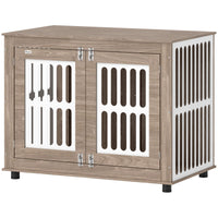 HKM-4318525 Elegant 39" Dog Crate Furniture with Double Doors, Adjustable Non-slip Feet, Ideal for Large Dogs, Walnut Brown