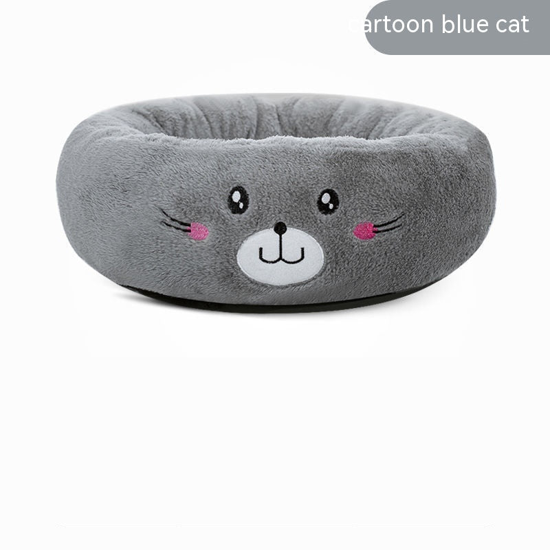 HKM-4318909 Universal Cartoon Embroidery Winter Warm Pet Bed in Yellow Duck, Frog, Blue Cat - Various Sizes Available