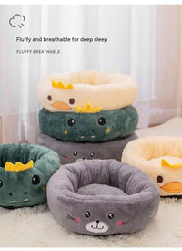 HKM-4318909 Universal Cartoon Embroidery Winter Warm Pet Bed in Yellow Duck, Frog, Blue Cat - Various Sizes Available