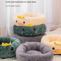 HKM-4318909 Universal Cartoon Embroidery Winter Warm Pet Bed in Yellow Duck, Frog, Blue Cat - Various Sizes Available