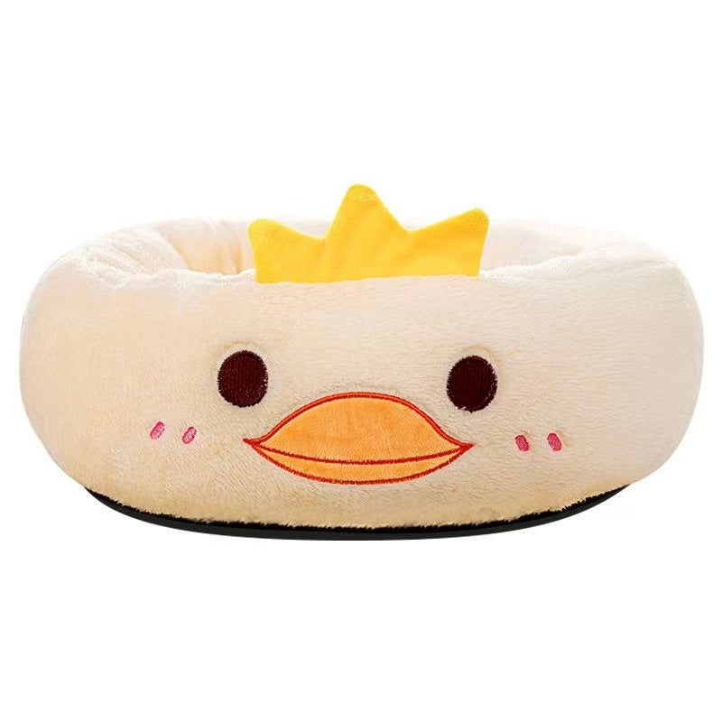 HKM-4318909 Universal Cartoon Embroidery Winter Warm Pet Bed in Yellow Duck, Frog, Blue Cat - Various Sizes Available