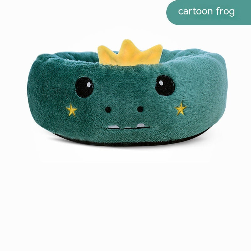 HKM-4318909 Universal Cartoon Embroidery Winter Warm Pet Bed in Yellow Duck, Frog, Blue Cat - Various Sizes Available