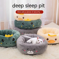 HKM-4318909 Universal Cartoon Embroidery Winter Warm Pet Bed in Yellow Duck, Frog, Blue Cat - Various Sizes Available