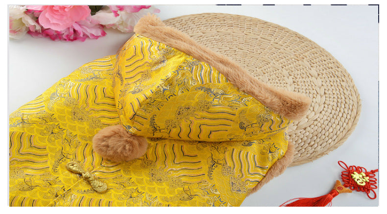 HKM-4319293 New Year's Chinese Style Tang Suit Thick Coat for Large Dogs in Red and Yellow