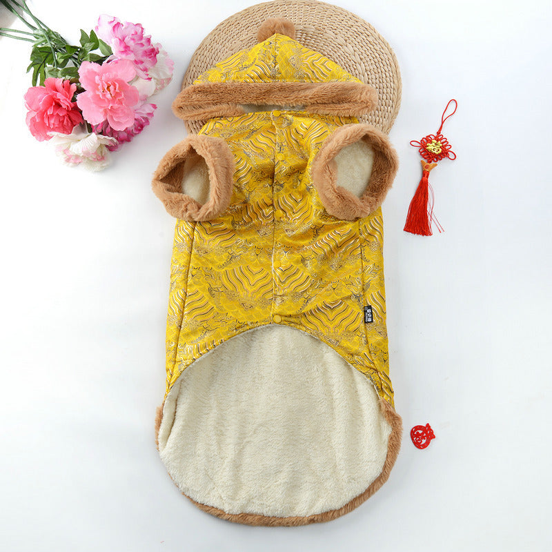 HKM-4319293 New Year's Chinese Style Tang Suit Thick Coat for Large Dogs in Red and Yellow