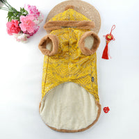 HKM-4319293 New Year's Chinese Style Tang Suit Thick Coat for Large Dogs in Red and Yellow