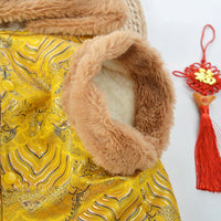 HKM-4319293 New Year's Chinese Style Tang Suit Thick Coat for Large Dogs in Red and Yellow