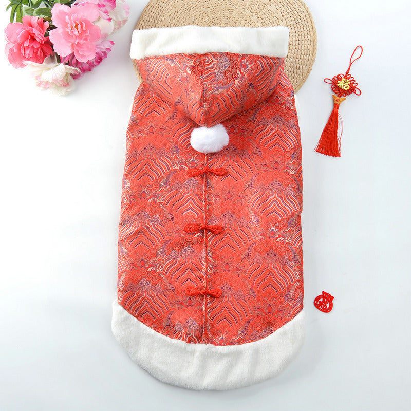 HKM-4319293 New Year's Chinese Style Tang Suit Thick Coat for Large Dogs in Red and Yellow