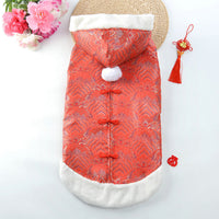 HKM-4319293 New Year's Chinese Style Tang Suit Thick Coat for Large Dogs in Red and Yellow