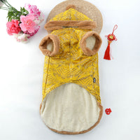 HKM-4319293 New Year's Chinese Style Tang Suit Thick Coat for Large Dogs in Red and Yellow