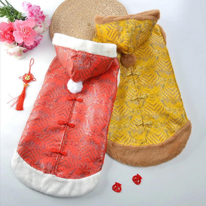 HKM-4319293 New Year's Chinese Style Tang Suit Thick Coat for Large Dogs in Red and Yellow