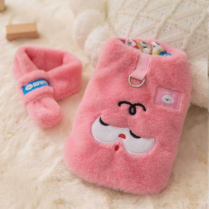 HKM-4319421 Korean Style Cute Cartoon Bear Dog Hoodie with Scarf for Small to Medium Pets