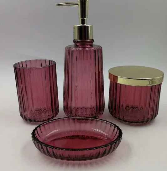 HKM-431955 Luxury Clear 4-Piece Glass Bathroom Accessories Set for Home and Hotel Use