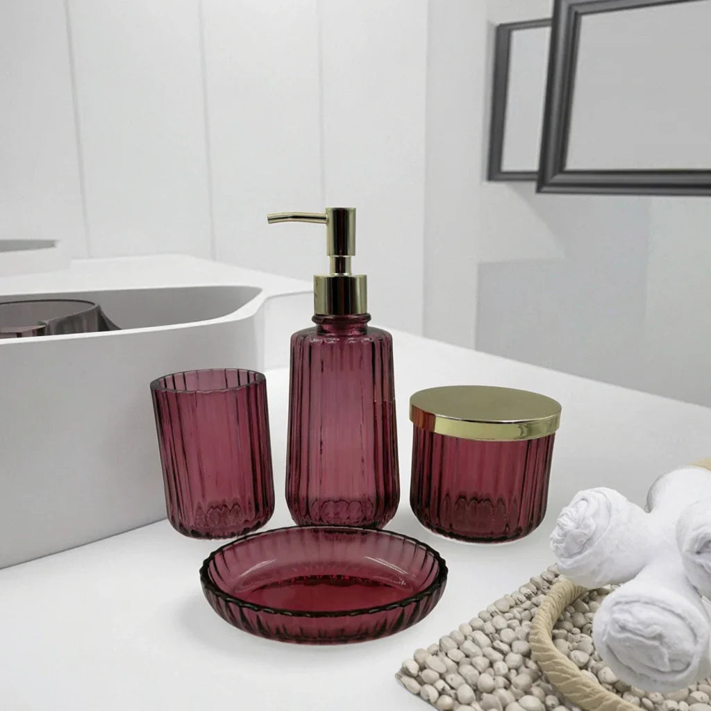 HKM-431955 Luxury Clear 4-Piece Glass Bathroom Accessories Set for Home and Hotel Use