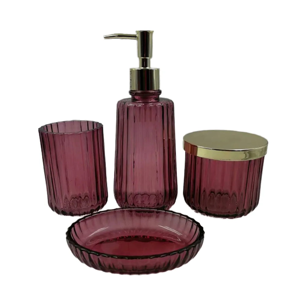HKM-431955 Luxury Clear 4-Piece Glass Bathroom Accessories Set for Home and Hotel Use