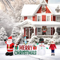 HKM-432147 Inflatable Christmas Decoration: Santa Claus and Snowman with Merry Christmas Sign
