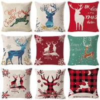 HKM-432211 Christmas Elk Print Linen Pillow Cover - 45x45cm, Multiple Styles Available