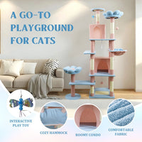 HKM-4323901 71-Inch Blue Cat Tree with Large Condo, Removable Flower Cushion, and Hammock