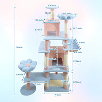 HKM-4323901 71-Inch Blue Cat Tree with Large Condo, Removable Flower Cushion, and Hammock