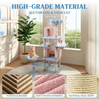 HKM-4323901 71-Inch Blue Cat Tree with Large Condo, Removable Flower Cushion, and Hammock