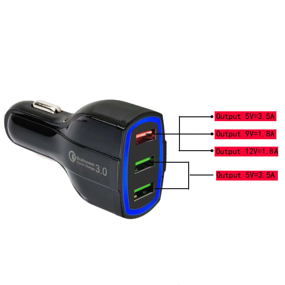 HKM-432403 Universal Car USB Charger, Input 12-32V, 3 USB Ports, 7000mA Output, PC Material