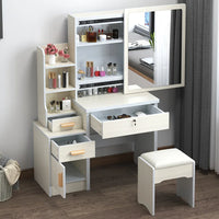 HKM-432403 Wooden Makeup Desk Vanity Set with Cushioned Stool and Round Mirror