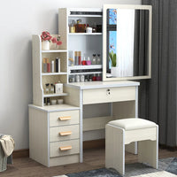 HKM-432403 Wooden Makeup Desk Vanity Set with Cushioned Stool and Round Mirror