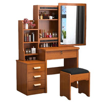 HKM-432403 Wooden Makeup Desk Vanity Set with Cushioned Stool and Round Mirror