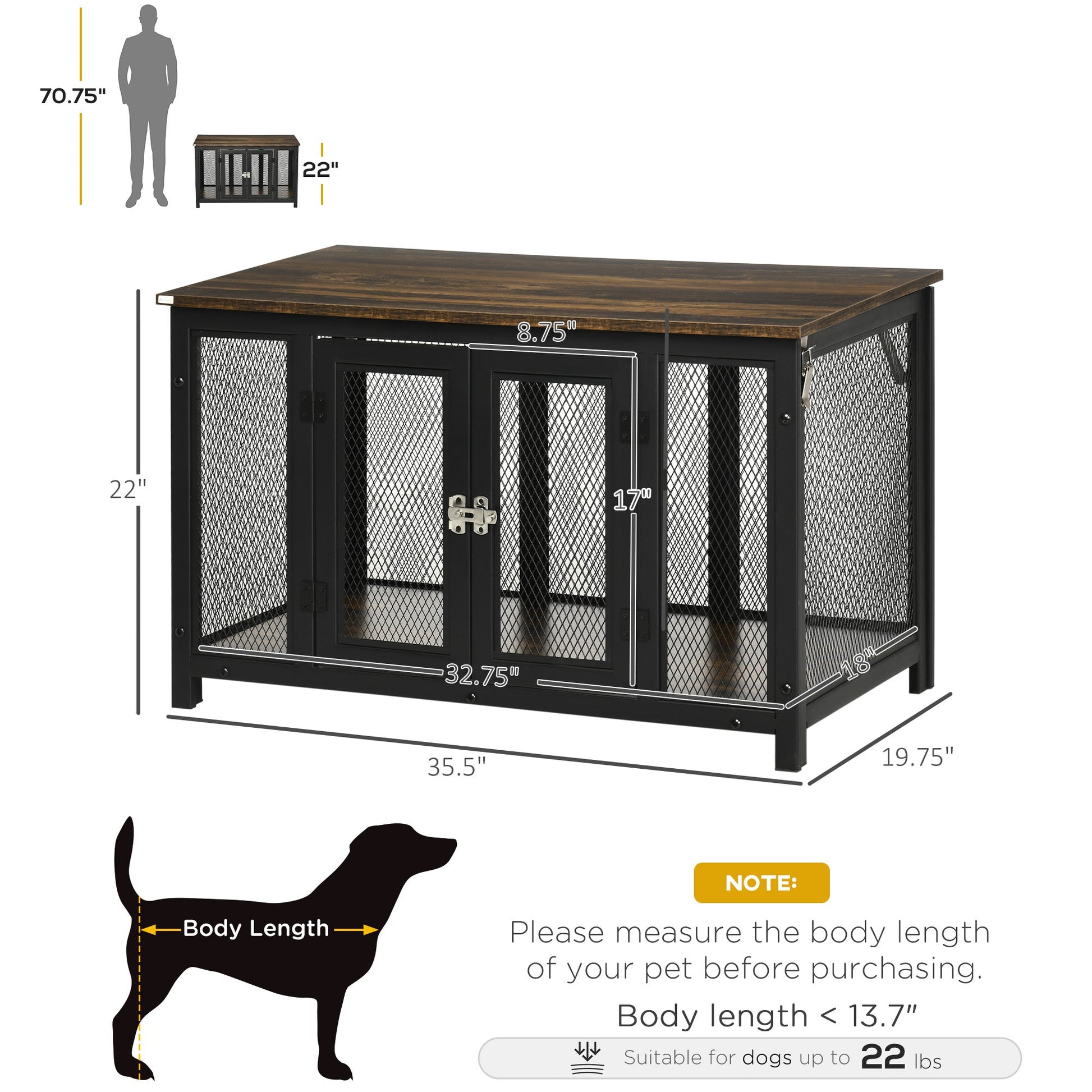 HKM-4324285 Stylish Dog Crate End Table with Openable Top, Spacious for Small Dogs, Durable Wooden Design