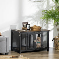 HKM-4324285 Stylish Dog Crate End Table with Openable Top, Spacious for Small Dogs, Durable Wooden Design