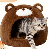 HKM-4324669 Cozy Cat Nest - Warm Closed Sleeping Kennel, 42x42x33cm, White Bear Design