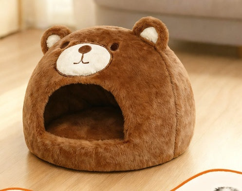 HKM-4324669 Cozy Cat Nest - Warm Closed Sleeping Kennel, 42x42x33cm, White Bear Design