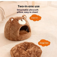HKM-4324669 Cozy Cat Nest - Warm Closed Sleeping Kennel, 42x42x33cm, White Bear Design