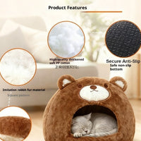 HKM-4324669 Cozy Cat Nest - Warm Closed Sleeping Kennel, 42x42x33cm, White Bear Design