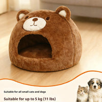 HKM-4324669 Cozy Cat Nest - Warm Closed Sleeping Kennel, 42x42x33cm, White Bear Design