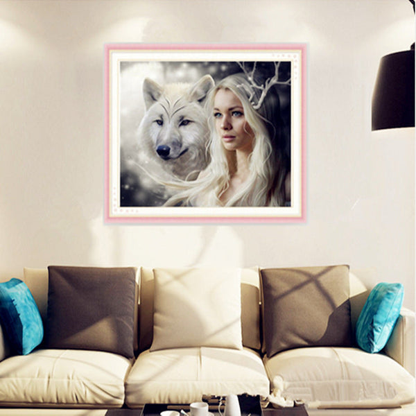 HKM-432531 Cross Stitch Art: Beauty and Beast Diamond Painting Kit, 35x25cm Cotton Canvas
