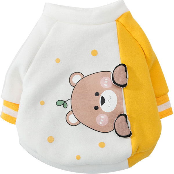 HKM-4325693 Cute Blue Cat Sweater for Pets - Lovely Autumn Winter Costume with Bear Pattern and Soft Milk Silk Fabric