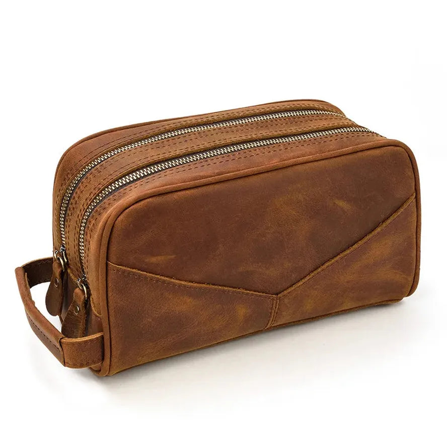 HKM-432595 Genuine Leather Unisex Travel Dopp Kit Toiletry Bag - QB1002